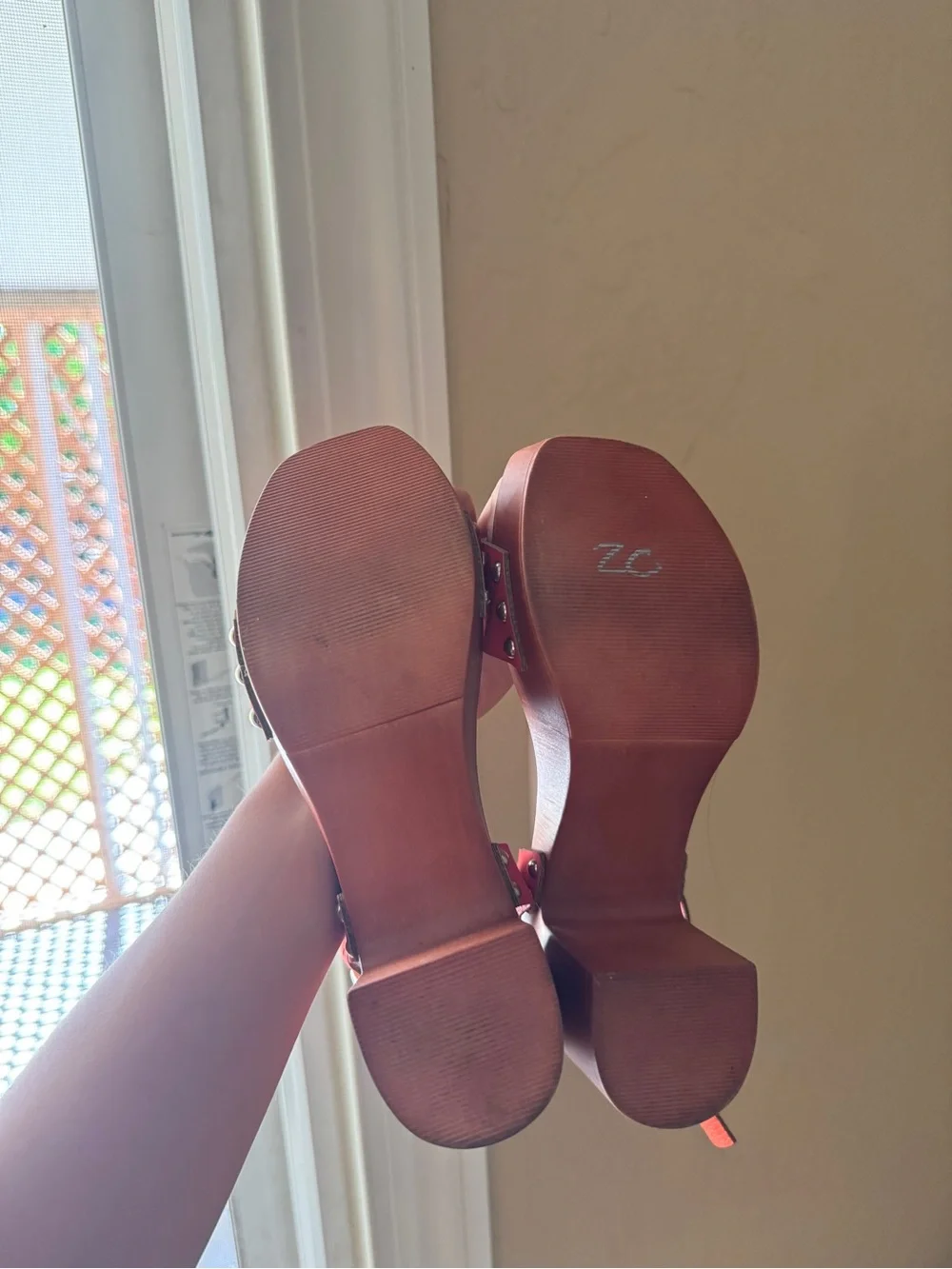 Madden Girl Red Platform Block Heel Sandals with Stud Accents